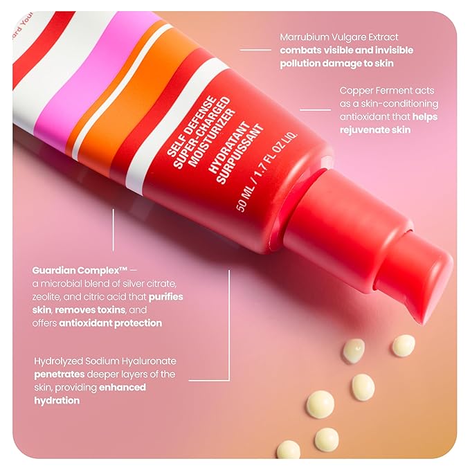 Beauty Self-Defense Super Charged Moisturizer Hydrating Skin-Strengthening Face Cream with Silver Citrate & Hyaluronic Acid, 50ml