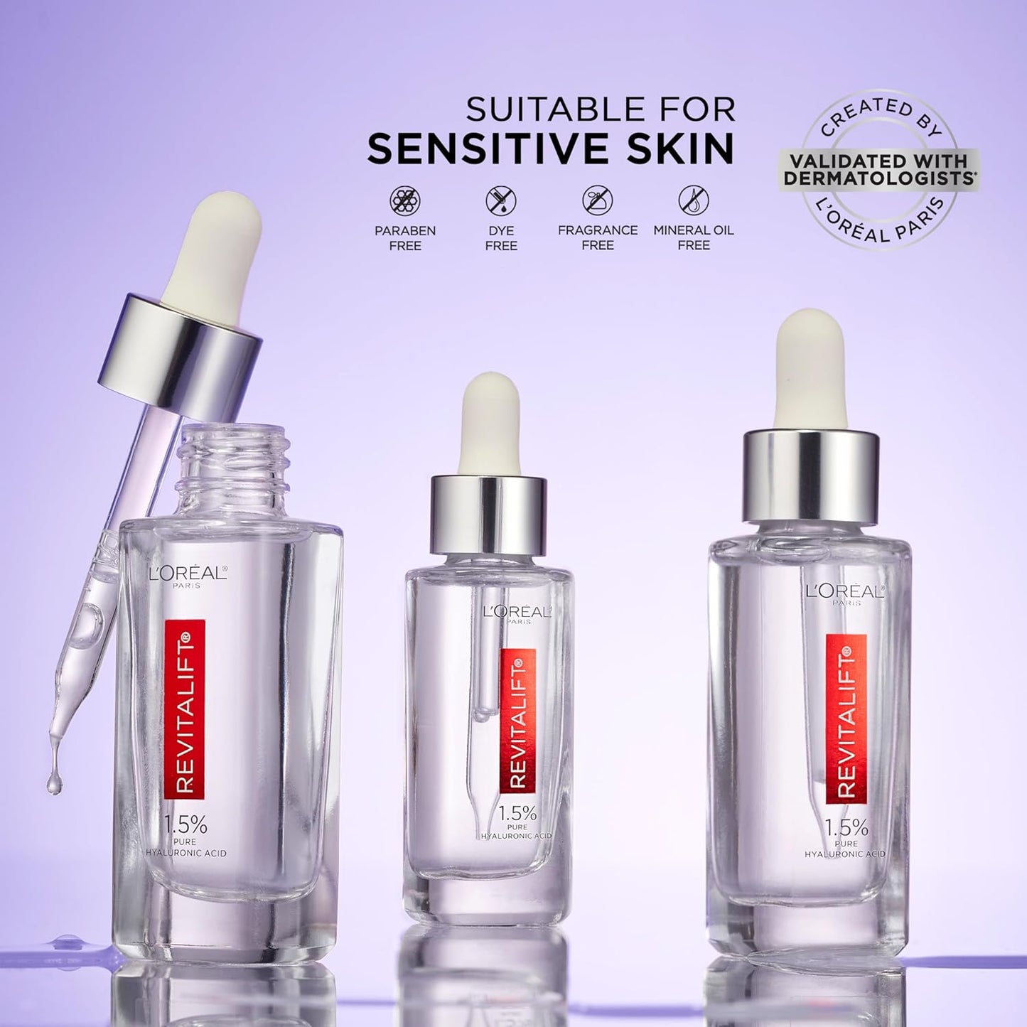 Hydrating Hyaluronic Acid Serum 1.5% for Face โ Anti-Aging, Wrinkle-Reducing Serum for All Skin Types | Revitalift Pure HA Serum, Fragrance-Free, 1 Oz