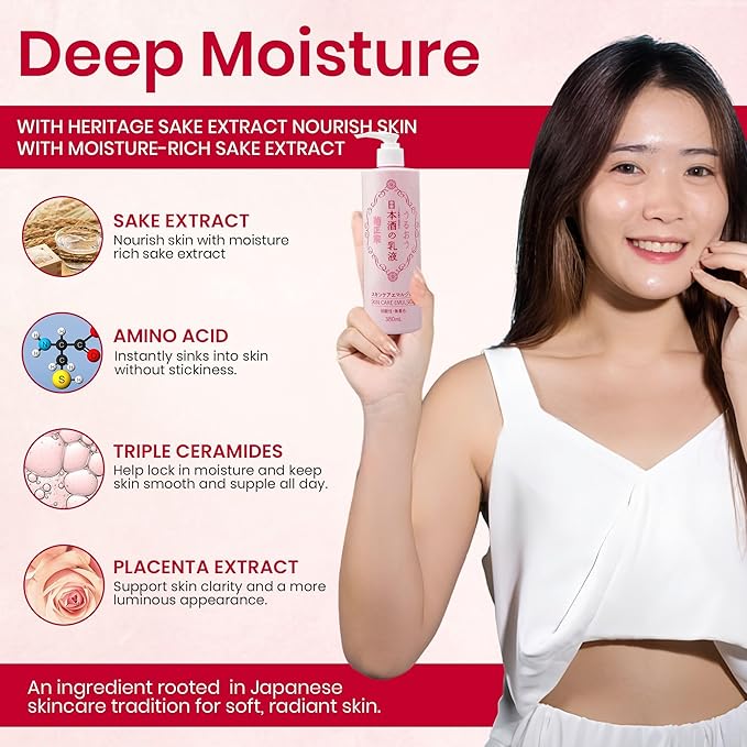 Full Body Lotion for Women, Natural Body Lotion for Men with Fermented Rice, Sake Extract, Ceramides& Amino Acids, Body Moisturizer & Moisturizing BODY LOTION, Japanese Skincare 12.8Fl Oz