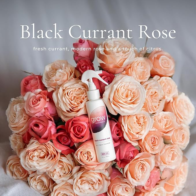 Grow Fragrance - Certified 100% Plant Based Air Freshener + Fabric Freshener Spray, Made with All Natural Essential Oils, Black Currant Rose - Limited Edition!