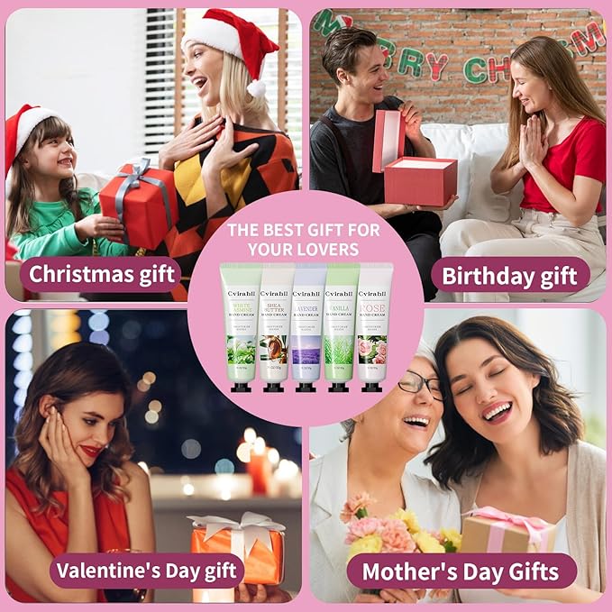 Hand Cream Gift Set, 20-Pack Moisturizing Hand Lotion for Dry Cracked Hands, 5 Natural Scents, Bulk Holiday & Christmas Gifts for Women, Men & Party Favors