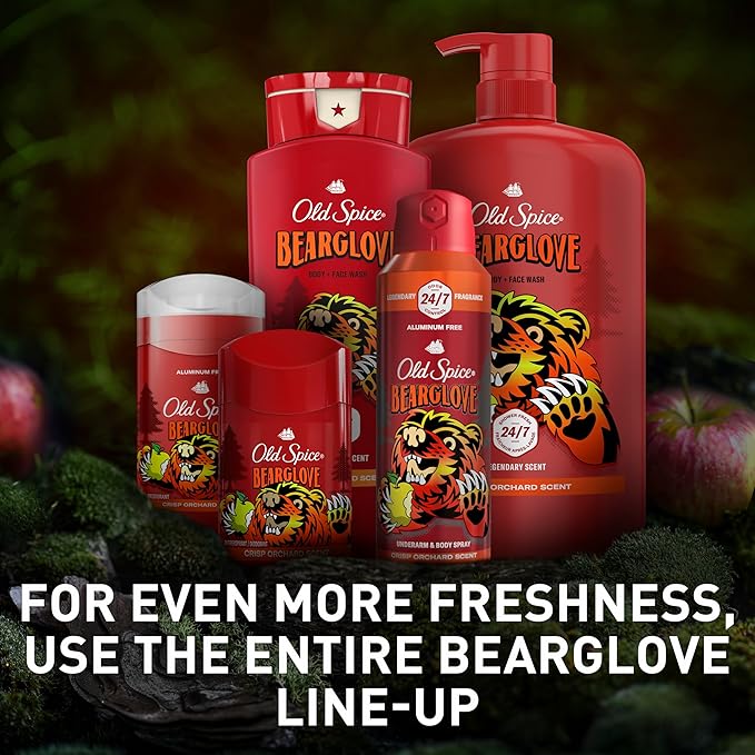 Old Spice Cleansing Body Wash for Men, 3X Defense, 24/7 Shower Fresh with Lasting Scent, 2-in-1 Body & Face Wash, Bearglove with Crisp Orchard Scent, 33.4 (Pack of 4)