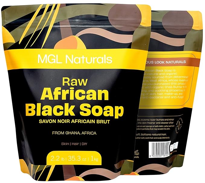 Raw African Black Soap 2.2 lb from Ghana, Africa | Vegan & Organic | Face and body deep cleanse wash. 35.3oz | 2.2 lb | 1kg