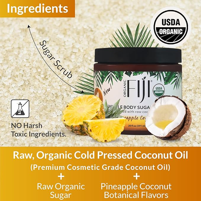 Whole Body Scrub - Infused with Coconut Oil, Exfoliating Sugar Scrub for Smooth and Soft Skin, Exfoliates & Restores Skin's Natural Biosphere, Pineapple Coconut 20 oz
