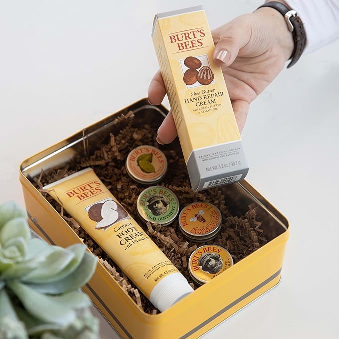 Burt's Bees Gifts Ideas - Classics Set, 6 Products in Giftable Tin – Cuticle Cream, Hand Salve, Lip Balm, Res-Q Ointment, Hand Repair and Foot Cream