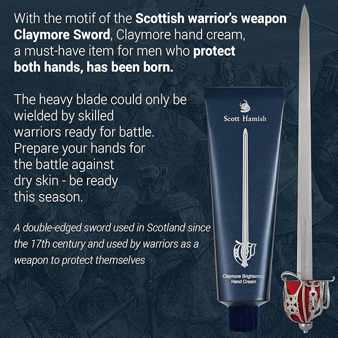 Scott Hamish Claymore Radiance Hand Cream - Hand Moisturizer for Dry, Cracked Hands with Shea Butter & Milk Thistle – Non Greasy Velvet Finish - Bergamot Mandarin and Musky Scent, 1.69oz.