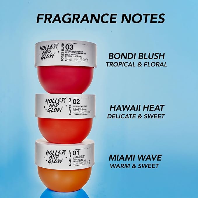 Holler and Glow Miami Wave Salted Caramel Body Butter, Body Butter For Women, Smells Good, Body Lotion For Extremely Dry Skin, Moisturizing, Nourishing, Shea Butter, Coconut, Vanilla Scented, 5.29 Oz