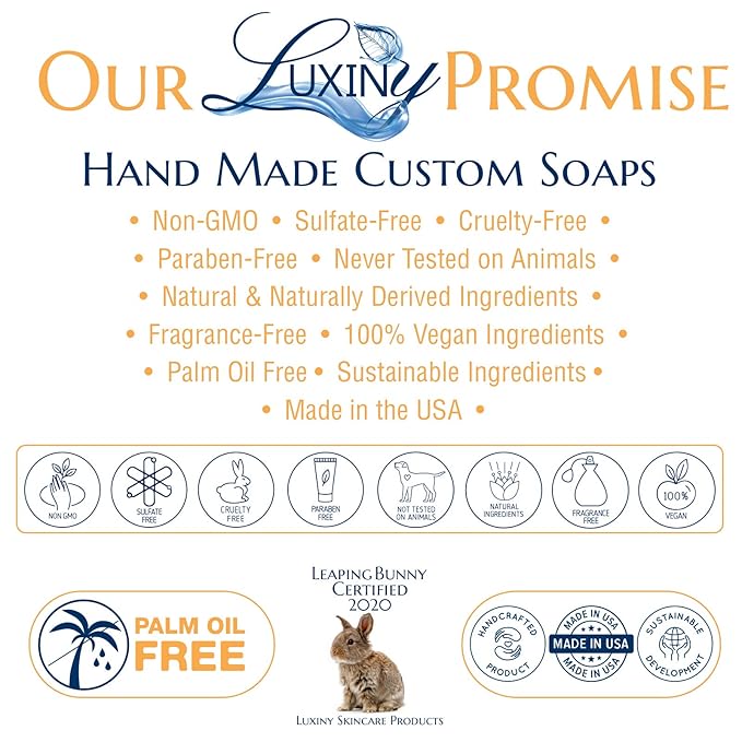 Luxiny Natural Soap Bar, Cocoa Butter & Shea Handmade Body Soap and Bath Soap Bar is a Palm Oil Free Moisturizing Vegan Castile Soap for All Skin Types Including Sensitive Skin, Unscented (Single)