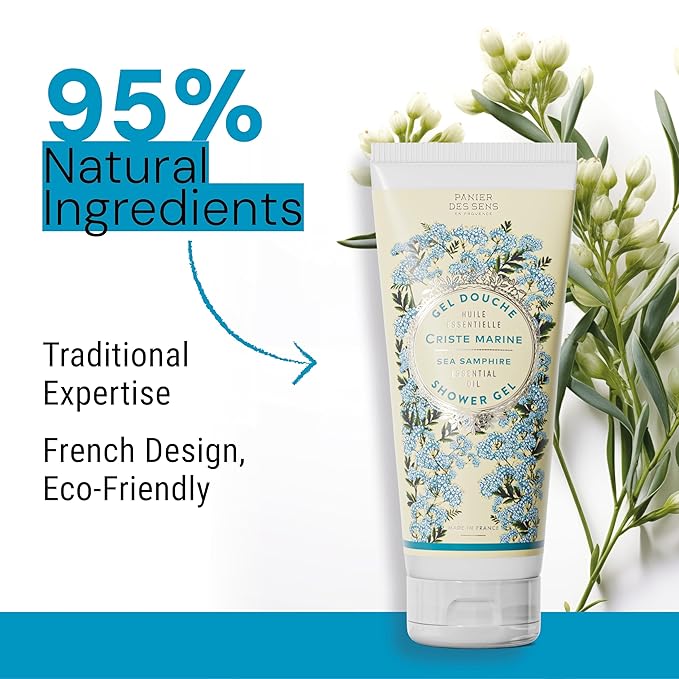 Panier des Sens - Sea Samphire Moisturizing Body Wash for Women & Men - Gentle Shower Gel with 96% Natural Ingredients for Normal, Sensitive Skin - Body Care Made in France, SLS Free, Vegan - 6.8 Floz