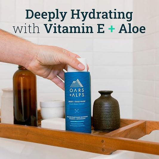 Oars + Alps Body Wash for Men, Mens Body Wash with Vitamin E and Antioxidants, Moisturizing, Hydrating, Paraben & Sulfate Free Cleanser, Fresh Ocean Splash, 1pk