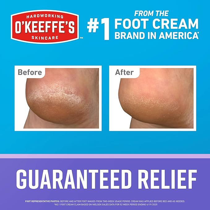 O'Keeffe's for Healthy Feet Night Treatment Foot Cream 3 oz Tube (2 Pack)- Guaranteed Overnight Relief for Extremely Cracked, Dry Feet, Repairing Skincare, Instantly Boosts and Retains Moisture Levels