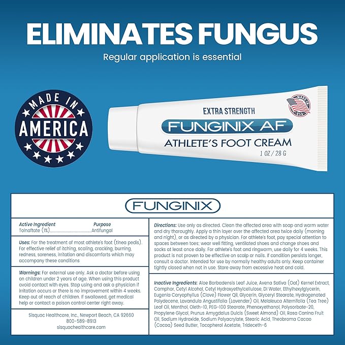 FUNGINIX AF Athletes Foot Cream - Topical Anti-Fungal Treatment, Eliminates Athlete's Foot Infections, Safe & Effective (1 Ounce)