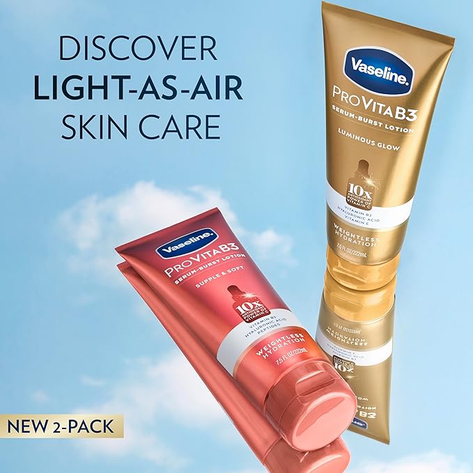 Vaseline Pro VitaB3 Skin Care Serum Burst for Healthy, Glowing Skin Luminous Glow & Supple & Soft 10x Antioxidant Power of Vitamin C with Vitamin B3, Hyaluronic Acid 7.5 fl oz 2Pk