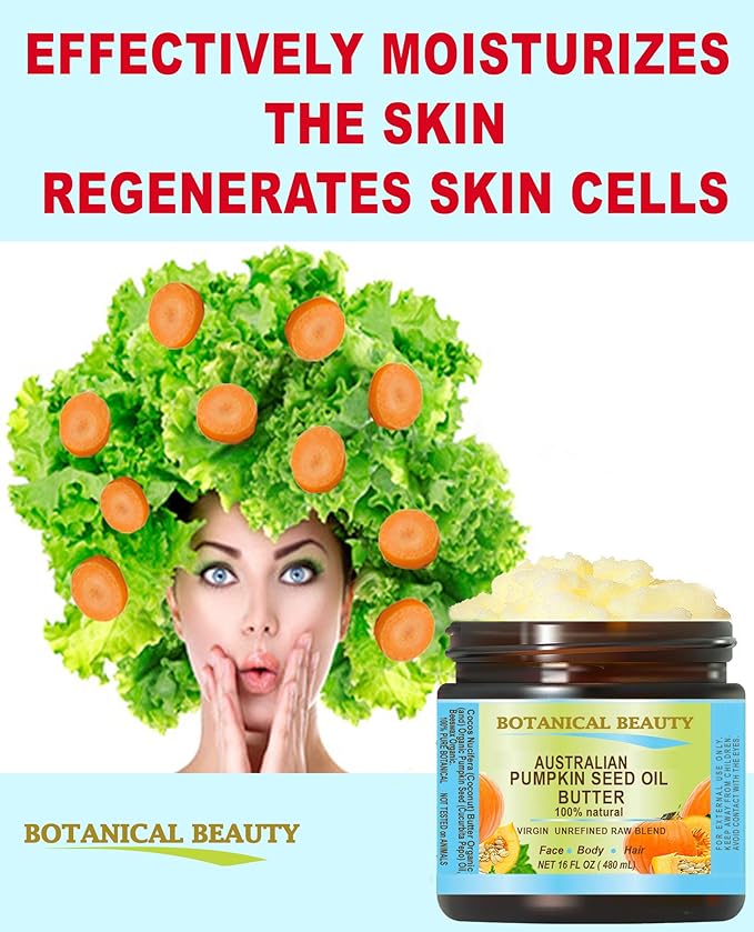 Botanical Beauty PUMPKIN SEED OIL BUTTER Australian Natural VIRGIN UNREFINED RAW for Face, Skin, Damaged Hair, Lip, Nails (16 Fl Oz)