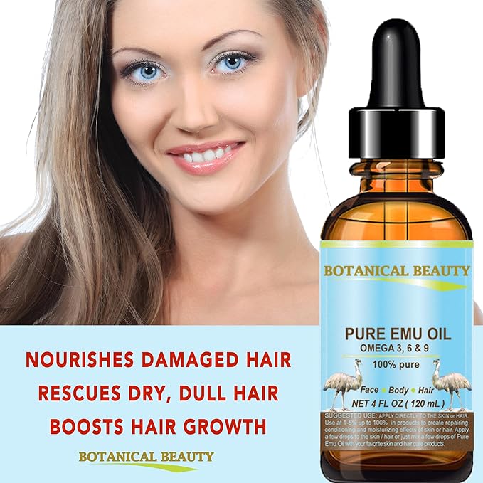 Botanical Beauty PURE EMU OIL 100% Natural Unrefined for Face, Skin, Body, Hands, Feet, Nails, Hair, Lip Care 2 Fl Oz - 60 ml