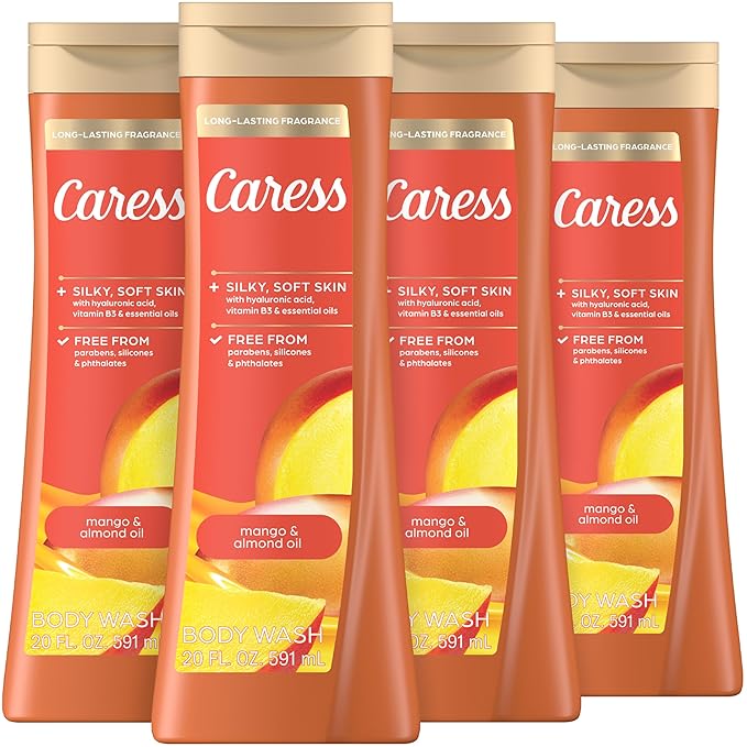 Caress Body Wash Mango & Almond Oil For Smooth And Rejuvenated Skin Body Soap 20 fl oz, Pack of 4