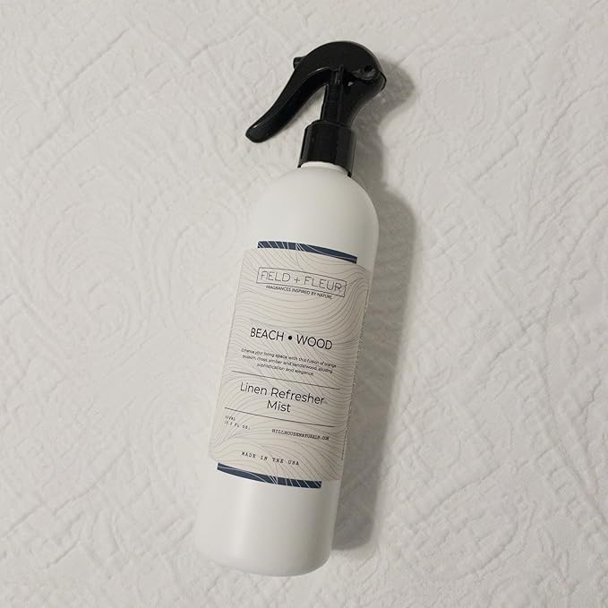 Field + Fleur by Hillhouse Naturals Beachwood Linen Refresher Mist 15.5oz - Fresh Home Fragrance Spray for Bedding, Sofas & Clothes - Peach, Orange Blossom, Moss & Sandalwood - Made in the USA