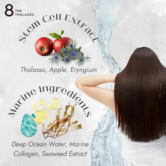 8 THE THALASSO Anti Frizz Shampoo & Conditioner Set for Women & Men, Organic Tea Tree Shampoo by Mint, Collagen, Peptides, Stem Cells & Deep Sea Water from Japan, Sulfate Free, 32.16 Fl Oz, DRY HAIR