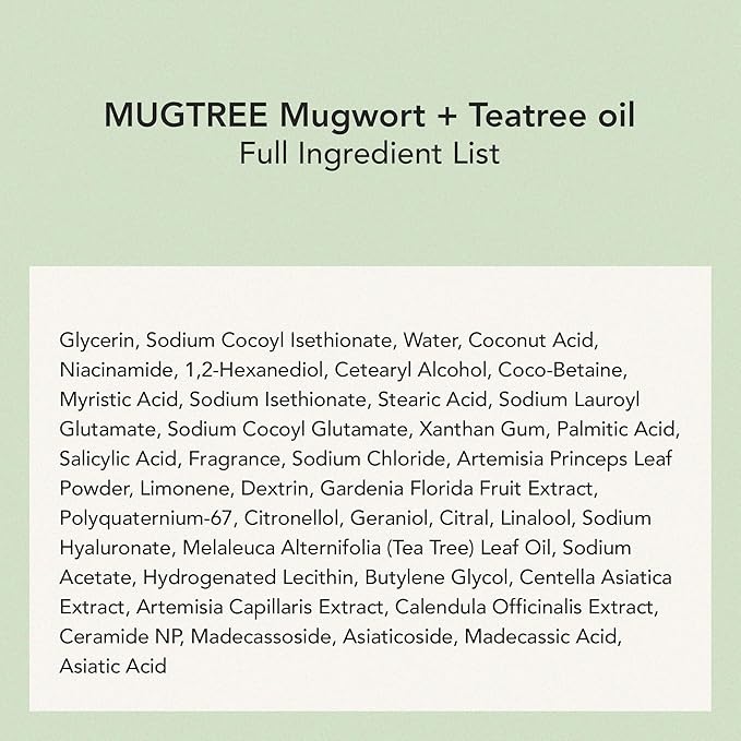 Whipped Korean Facial Cleanser and Face Wash with Mugwort & Tea Tree for Oily Skin and Pore Care, Moisturizing, Vegan, Doubles as a Face Mask, 4.5 oz