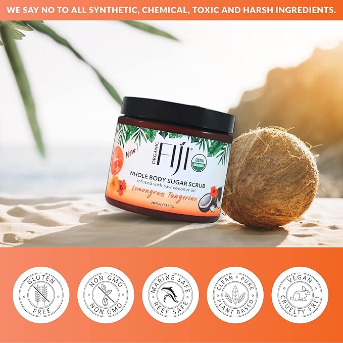 Whole Body Scrub - Infused with Coconut Oil, Exfoliating Sugar Scrub for Smooth and Soft Skin, Exfoliates & Restores Skin's Natural Biosphere, Lemongrass Tangerine 20 oz