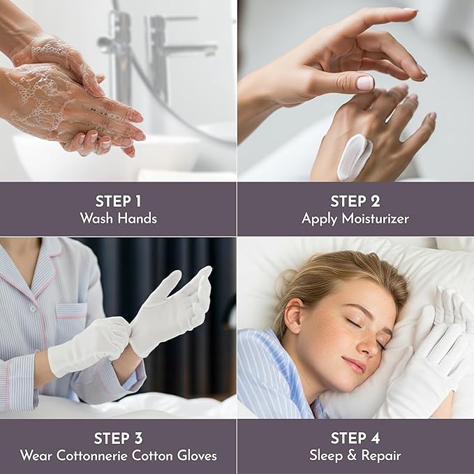 Cottonnerie Basics Cotton Gloves for Dry Hands Sleeping, Moisturizing Gloves Overnight, Hand Moisturizer Gloves, Moisture Gloves for Dry Hands Overnight, Sleeping Gloves, Medium 4 Pairs