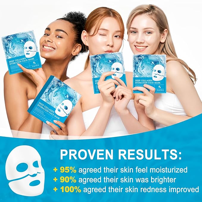 Collagen Face Mask, Deep Collagen Anti Wrinkle Lifting Mask Hydrogel Masks with Low Molecular Sheet Mask Overnight Hydrating Face Mask for Firming,Elasticity, Moisturizing for All Skin Types