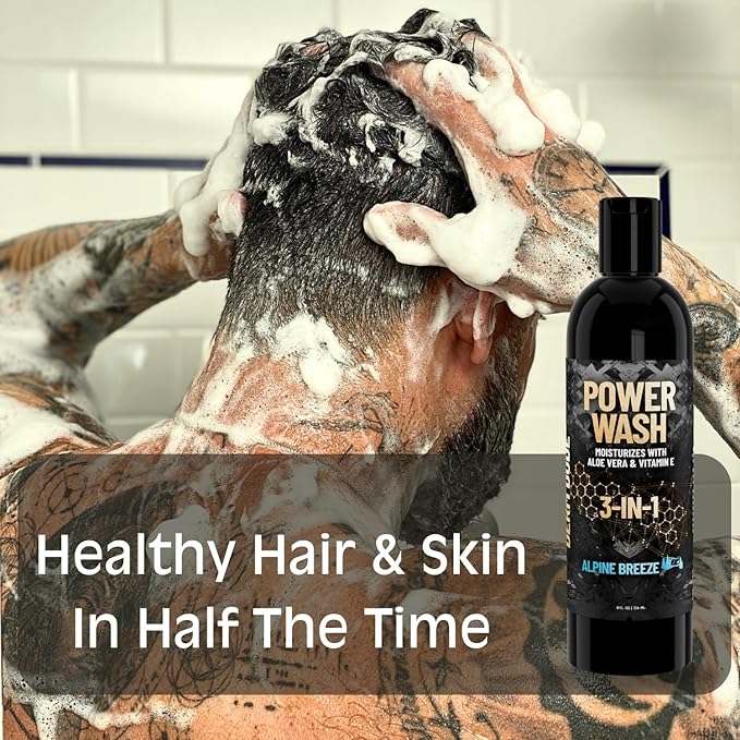 Derm Dude 3-in-1 Body Wash, Shampoo & Conditioner for Men | Daily Hydrating Shower Gel with Aloe Vera & Vitamin E | All Skin & Hair Types | Alpine Breeze Scent, 8oz