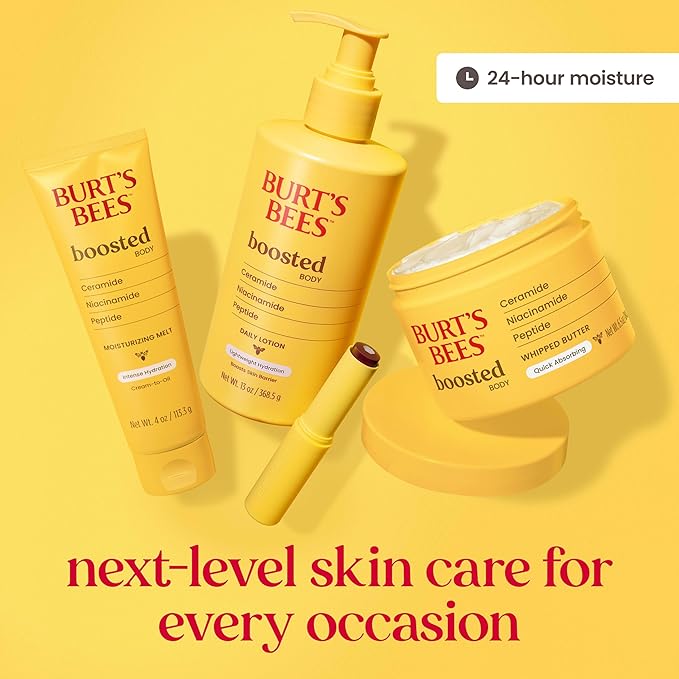 Burt's Bees Boosted Body Lotion, With a Ceramide, Niacinamide and Peptide Complex, Lightweight Daily Lotion Helps Boost Skin Barrier, Tropical Scented, 13 oz. Bottle