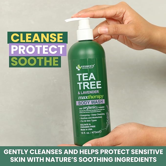 Tea Tree & Lavender Body Wash MaxTherapy, Itchy Skin Relief, Fights Body Odor, Soothes Jock Itch, Athlete's Foot, Ringworm & Sensitive Skin, Men & Women, 16 fl oz, Limited Edition