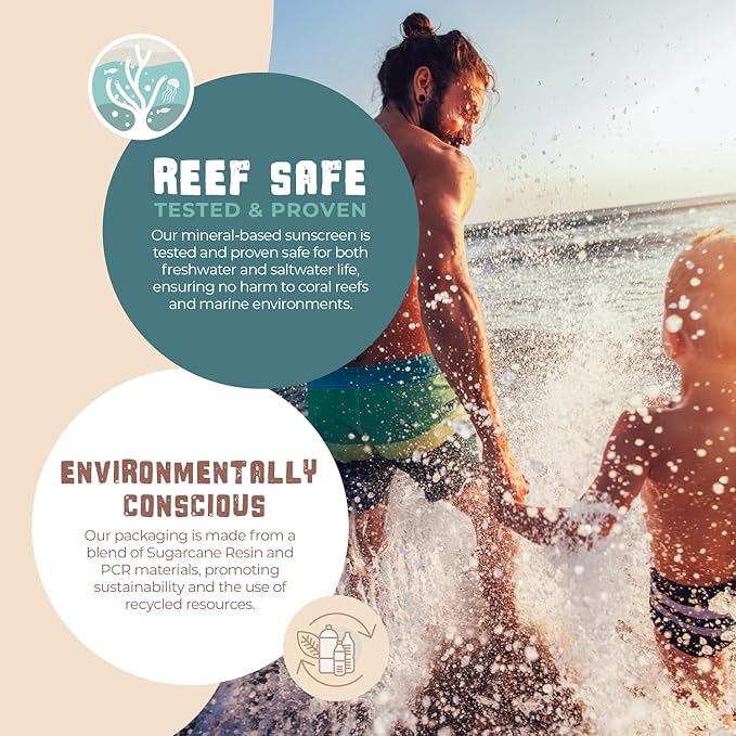SPF 45 Reef Safe Mineral Sunscreen for Kids & Sensitive Skin with Non-Nano Zinc Oxide, Non Toxic Kids Sunscreen for Face & Body, Natural Organic Sunblock, Travel Size, Vegan 2.5 Fl Oz