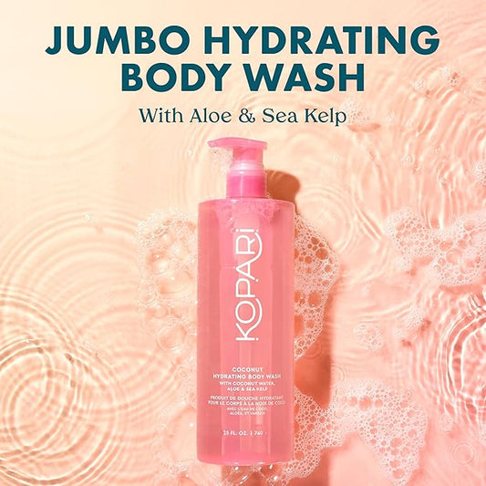 Kopari Jumbo Coconut Hydrating Body Wash with Organic Coconut Water, Sea Kelp and Aloe Vera, Luxurious Gel to Foam, Sweet Coconut & Vanilla, 25 oz