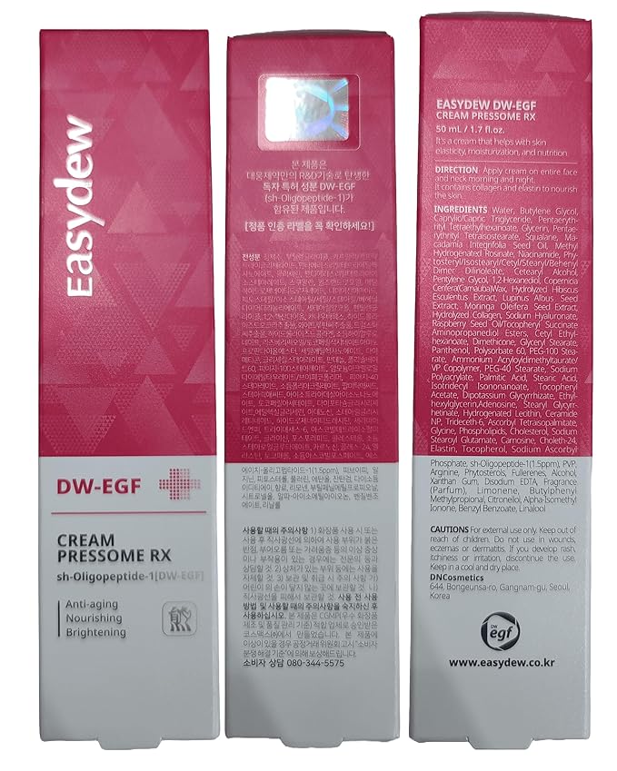 EASYDEW DW-EGF Peptide Pressome RX Cream - Korean Anti Aging Face Moisturizer for Firmness & Elasticity with EGF, Ceramide, Hyaluronic Acid - Soften & Reduce the Appearance of Wrinkles, 1.01oz. 3 Pack