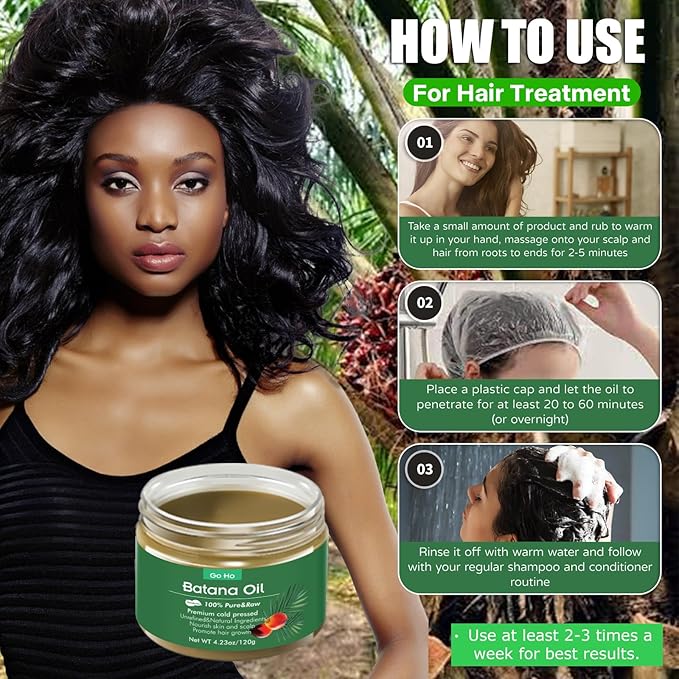 Go Ho Raw Batana Oil for Hair Growth,100% Pure Batana Oil Organic Dr. Sebi,Rich in Vitamin E,Scalp & Hair Strengthening Oils(4.23oz)