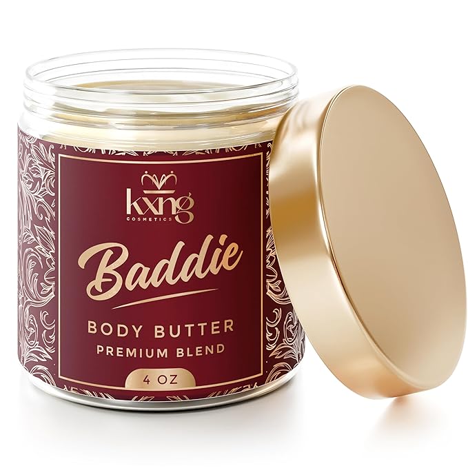 KXNG Cosmetics, Body Butter, Organic Skin Care for Men and Women, Body Moisturizer Lotions and Creams, Raw Shea Butter, Cocoa Butter, Mango, Coconut Oil, Hand, Foot, All Skin Types (Baddie)