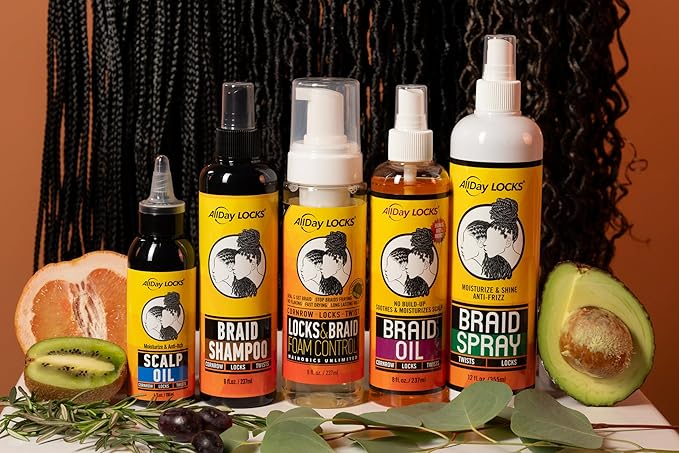 AllDay Locks Braid Oil (8 oz) | Moisturizes, Strengthens Hair & Scalp | Soothes & Relieves Tension | Grape, Orange, Olive Oil | Nourish & Protect Braids, Locks, Twists, Cornrows | 8 oz