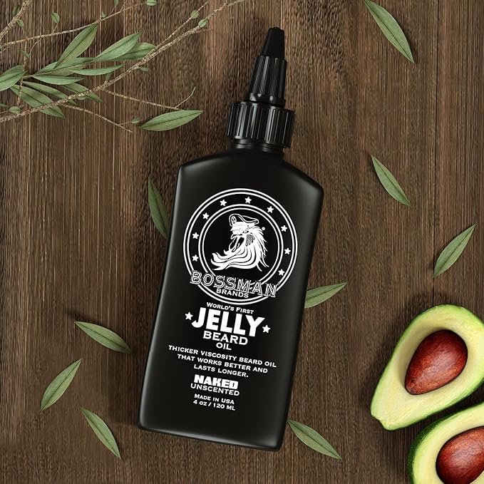 Bossman Jelly Beard Oil for Men (4 oz, Naked - Unscented) – Softens, Moisturizes & Conditions with Natural Ingredients