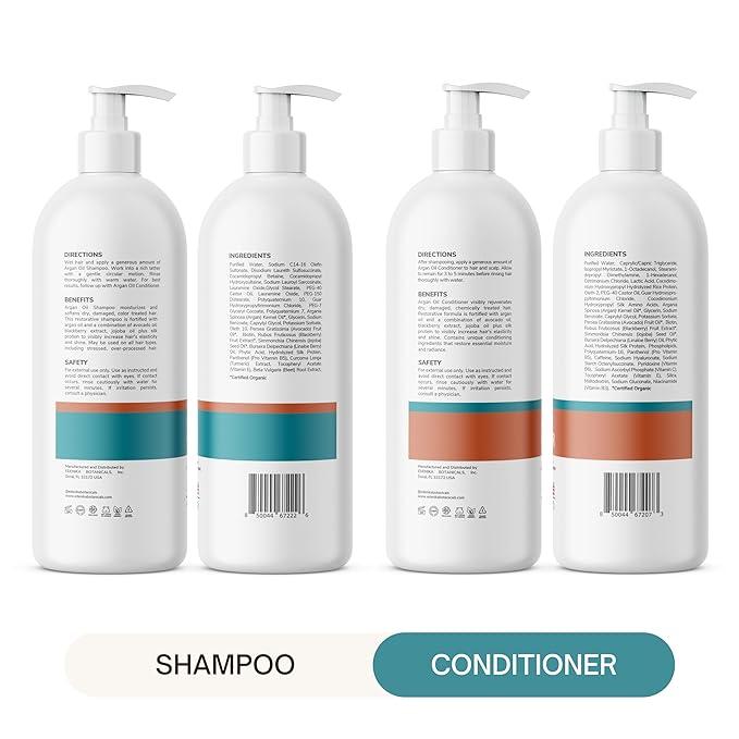 Argan Oil Shampoo and Conditioner Set with Biotin, Repairs Dry & Damaged Hair, Deeply Hydrating & Nourishing, Women & Men, Sulfate-Free, Organic, 16 fl oz Each