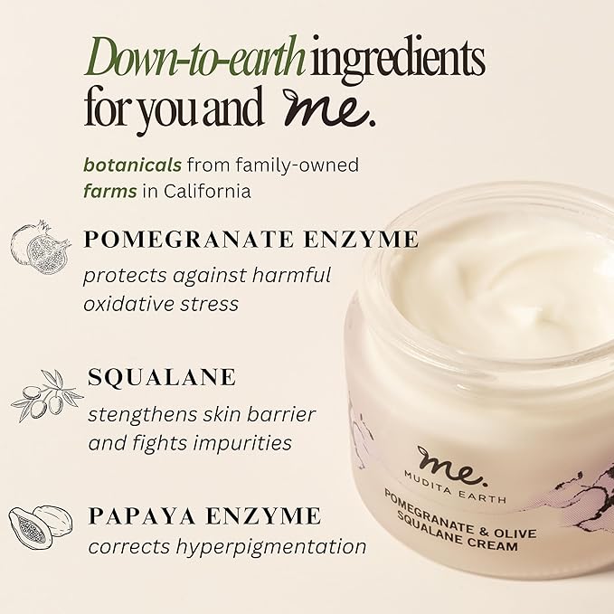 Mudita Earth Squalane Face Cream β 1.7oz | Dermatologist-Tested, Rich Moisturizer for Aging & Dry Skin | Hyaluronic Acid, Pomegranate & Olive, Vegan Caviar for Wrinkles, Dark Spots & Hyperpigmentation