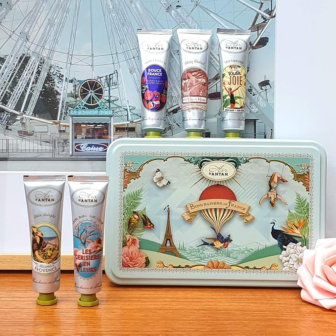 Un Air d'Antan French Nails & Hand Cream Gift Set 5 Pc Lotion Gift Set for Women - Lotion Sets For Women Gift: Hand Cream Set With Shea Butter - Almond, Verbena, Floral, Rose, Almond, Cherry Blossom