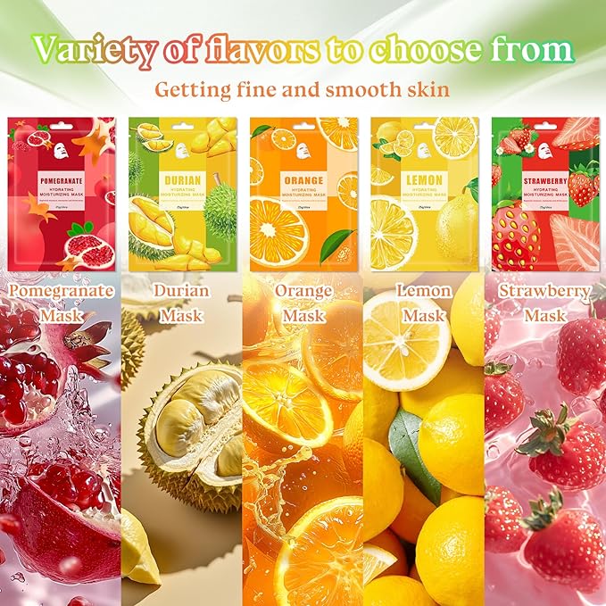 10PCS Hydrating Face Masks,Moisturizing Facial Masks for Women and Men,Fruit Overnight Facial Sheet Mask,Lightweight and Non-greasy Face Sheet Mask for All Skin Type 05