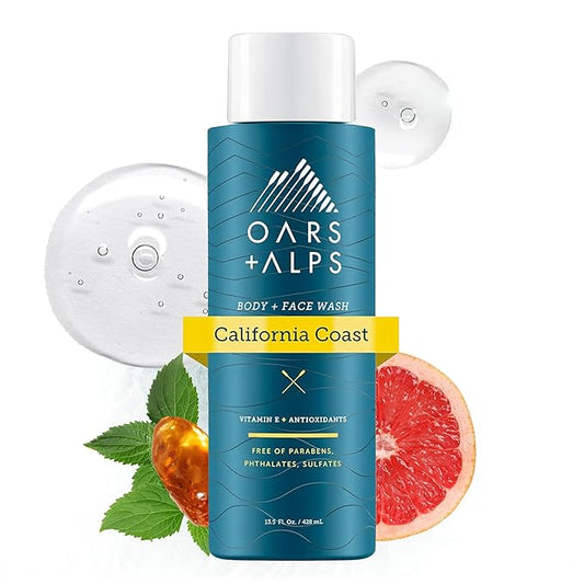 Oars + Alps Men's Moisturizing Body and Face Wash, Skin Care Infused with Vitamin E and Antioxidants, Sulfate Free, California Coast, 1 Pack