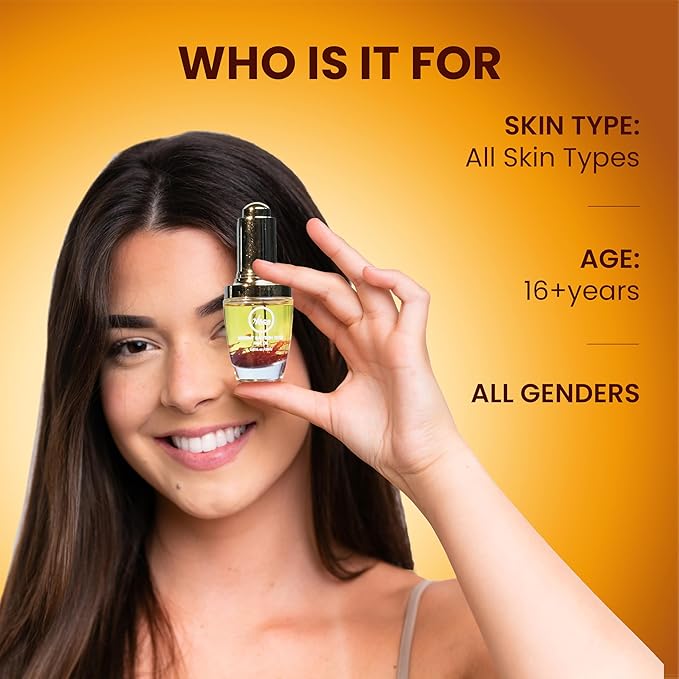 MY ACE Radiant Saffron Elixir Face Oil | Dermatologist Approved | Pure Saffron Threads & Vitamin E, Natural Glow Booster, Brightening & Nourishing Serum for Skin & Hair, 0.67 fl oz (Pack of 1)