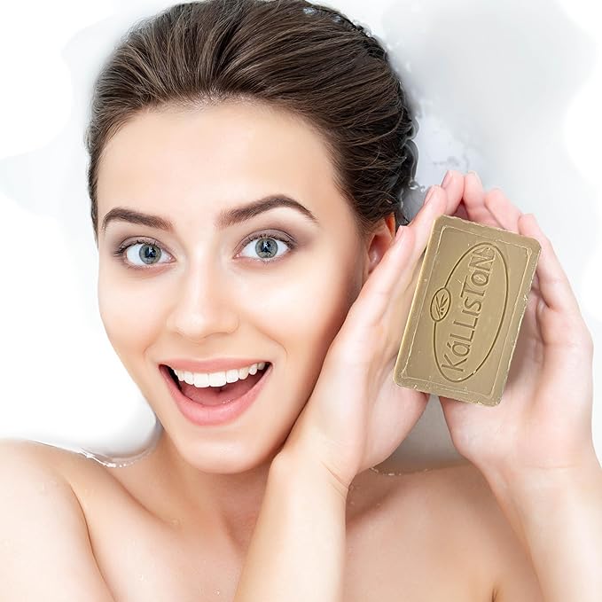 Kalliston, Olive Oil Soap With Bitter Almond extract, Pure Traditional and All Natural Moisturizer, Made in Ancient Crete, Greece, Pack of 4