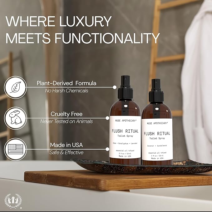 Muse Apothecary Flush Ritual - Aromatic & Refreshing Toilet Spray, Use Before You Go, 2 oz, Infused with Natural Essential Oils - Aloe + Eucalyptus + Lavender, Pack of 3