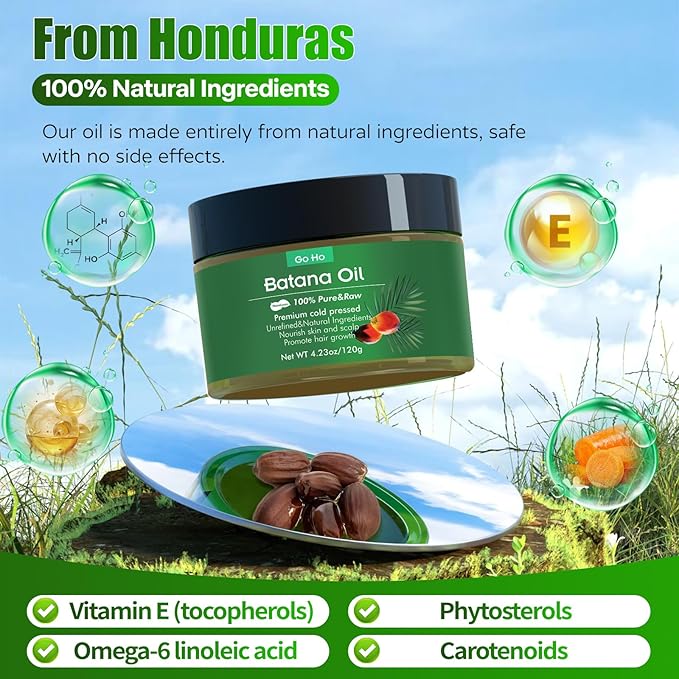 Go Ho Raw Batana Oil for Hair Growth,100% Pure Batana Oil Organic Dr. Sebi,Rich in Vitamin E,Scalp & Hair Strengthening Oils(4.23oz)