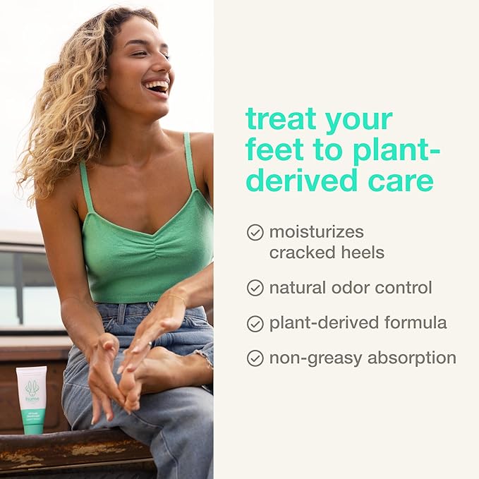 HUME SUPERNATURAL Foot Cream for Dry Cracked Heels and Feet – Moisturizing Heel Balm & Deodorizer for Smelly, Callused, or StinkyFeet – Natural Odor Control & Cracked Feet Treatment - Fragrance Free