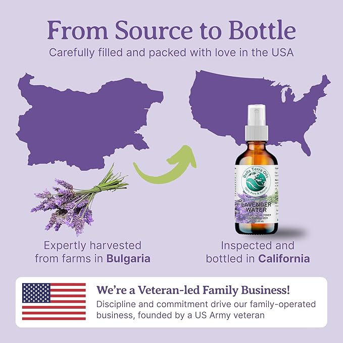 Bella Terra Oils Premium Lavender Water Hydrosol – 1 gallon, Steam Distilled, Refreshing Skin Tonic, Soothing Aroma, Hydrating for Skin