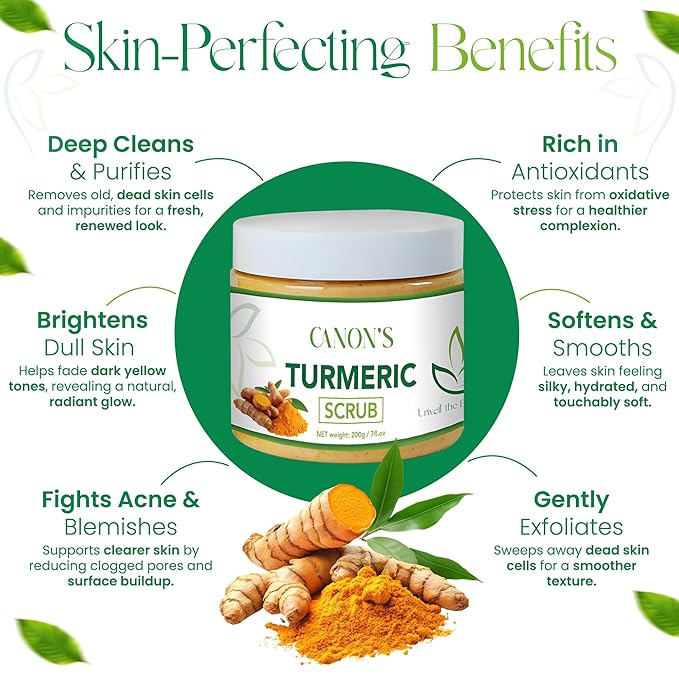 Turmeric Exfoliating Body Scrub for Dark Spots, Acne Scars & Skin Brightening β Natural Face & Body Scrub Exfoliator for Deep Cleansing Skin β Perfect for Women & Men 7 fl oz