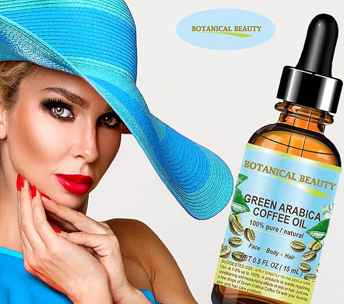 Botanical Beauty GREEN ARABICA COFFEE OIL Brazilian 100% Pure Virgin Unrefined for Face, Skin, Hair, Lip, Nails. Anti - Aging Face Oil (0.5 Fl Oz)