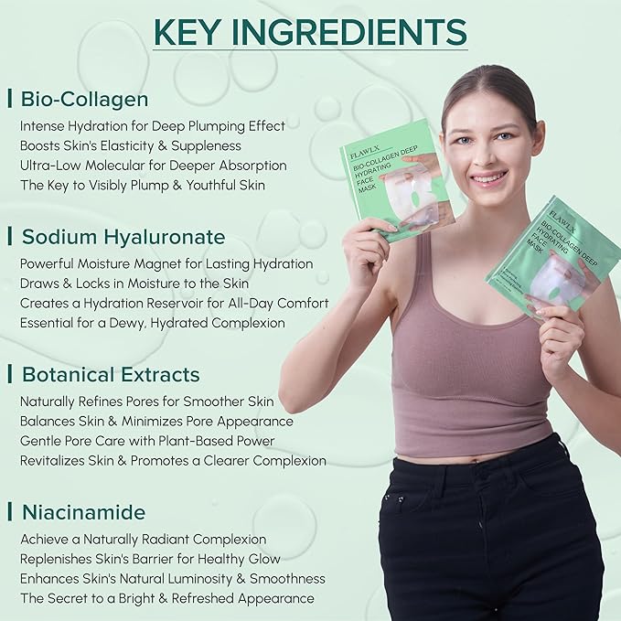 Bio-Collagen Real Deep Face Mask, Hydrating Overnight Hydrogel Mask, Pore Minimizing, Elasticity Boosting, With Natural Ingredients Facial Mask 45g (5-Pack) | TikTok Trend Items